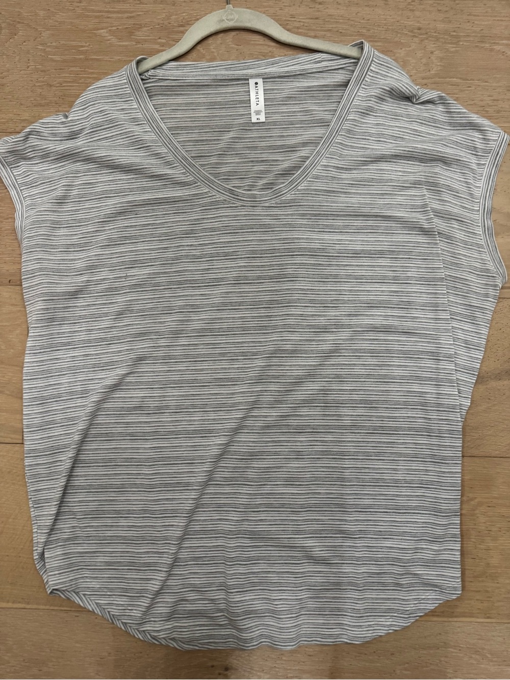 Athleta Light Gray Striped V-Neck Women's Top